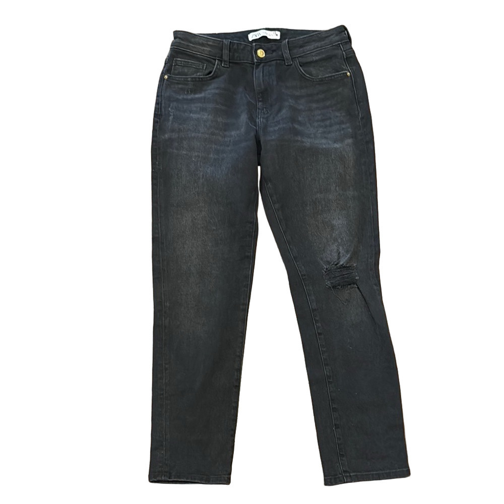 Zara ripped black straight jeans, size 4